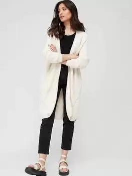 Image of Superdry Vintage Long Ribbed Cardigan - Ecru, White, Size 14, Women
