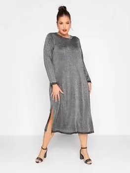 Image of Yours Longline Lurex Knitted Dress Silver, Size 22-24, Women