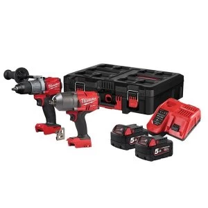 image of Milwaukee Power Tools M18 FPP2I2-502P FUEL Powerpack Twin Pack 18V 2 x 5.0Ah Li-ion