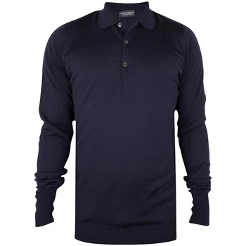 Image of John Smedley Longsleeved Knitted Polo Shirt mens Polo shirt in Blue - Sizes UK S,UK M,UK L,UK XL,UK XXL