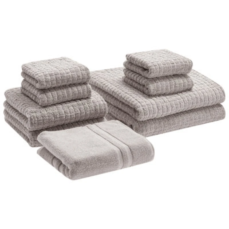 Image of Beliani Set Of 9 Towels Atai Cotton Light Grey