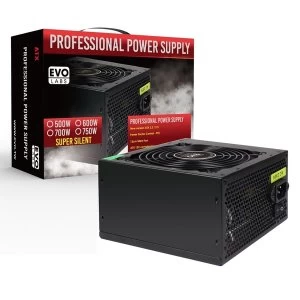 image of Evo Labs E-750BL 750W 120mm Black Silent Fan PSU UK Plug