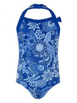 Monsoon Girls S.E.W. Flower Print Halter Swimsuit - Blue, Size Age: 3-4 Years, Women