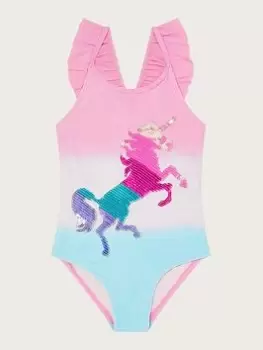 image of Monsoon Girls Sequin Unicorn Swimsuit - Pink, Size Age: 3-4 Years, Women