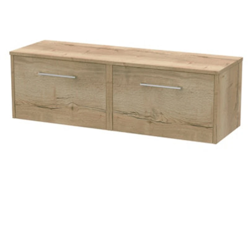 Image of Nuie Hudson Reed Juno Wall Hung 2-Drawer Vanity Unit & Autumn Oak Worktop, Stylish Countertop Basin Unit In Autumn Oak, 1200mm