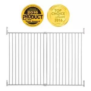 image of Dreambaby Broadway Metal 2-Panel Extending Gro Gate Xtra Wide (Fits Gaps 76-134.5Cms) White Hardware Mounted