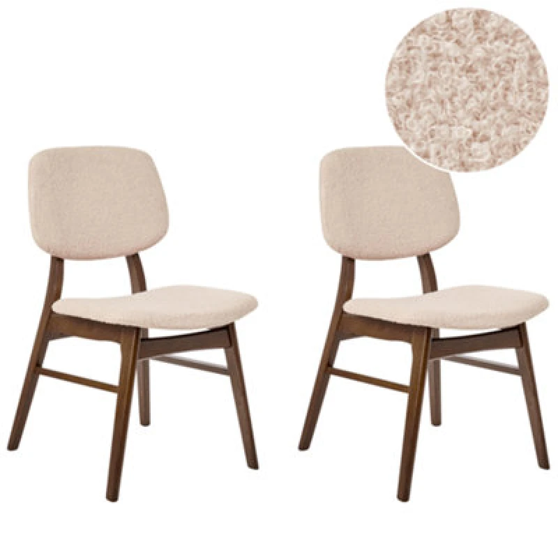 Image of Beliani Set Of 2 Dining Chairs Elaine Boucle Dark Brown/ Beige