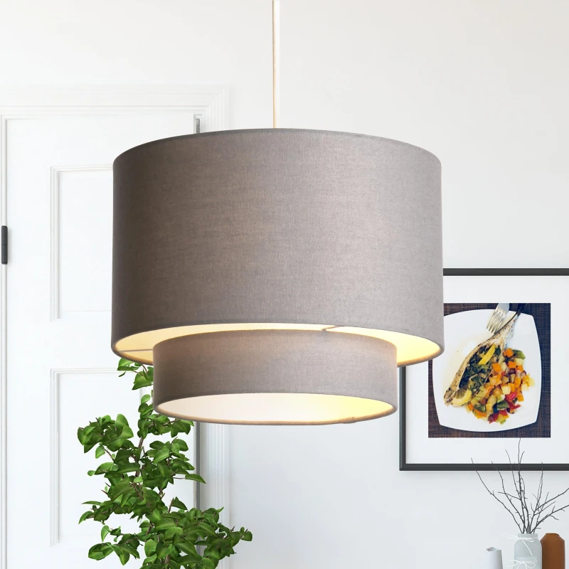 Image of SO'HOME 30cm Grey 2-Tier Linen Drum Shade Grey ONE SIZE