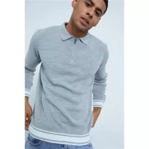 I Saw It First Grey Zip Neck Polo Knit Top With Contrast Cuff - Grey