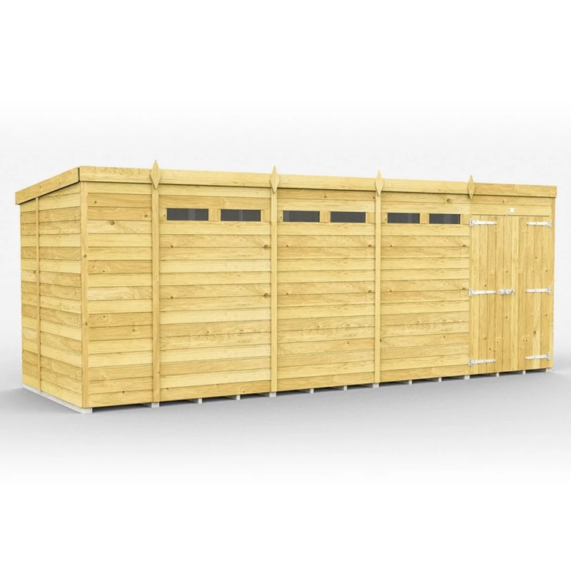 Image of Buttercup Farm 18 x 6 Feet Pent Security Shed - Double Door - L178 x W533 x H201cm in Brown Brown Unisex