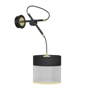 Image of Monolit Black Wall Lamp with Black, Gold Fabric Shades, 1x E-27