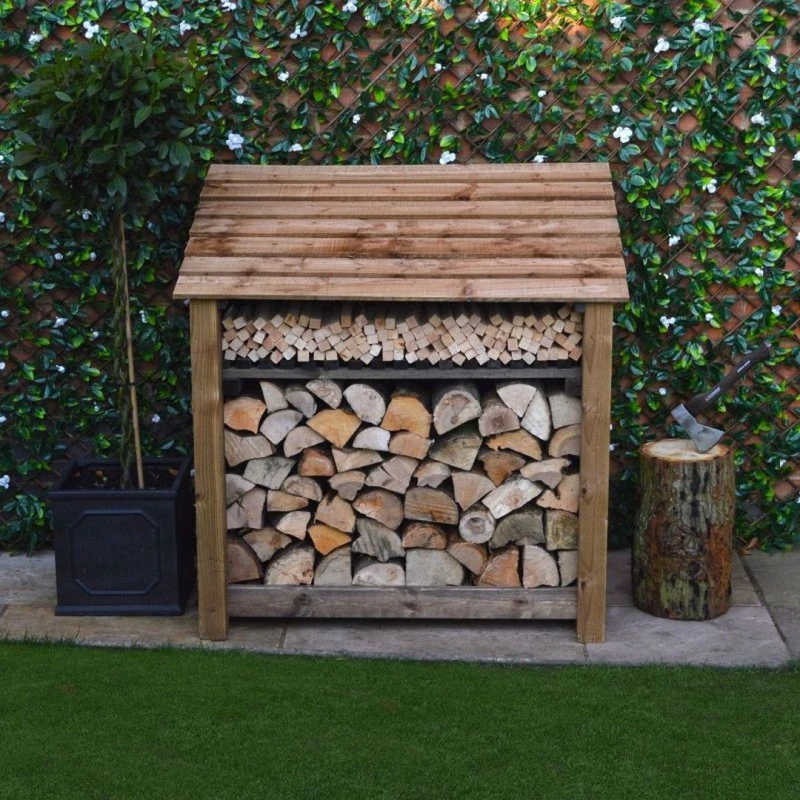 Image of Rutland County Garden Furniture Ltd Greetham 4ft Log Store with Kindling Shelf, L80 x W123 x H128cm, Brown Brown Unisex