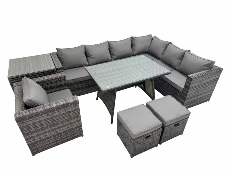 Image of Fimous Patio Furniture Sets with Dining Table Side Table 2 Small Stools in Dark Grey Dark Grey Unisex