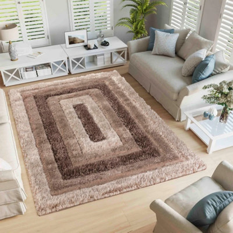 Image of Modern Soft Bordered Shimmer Shaggy Area Rugs Bronze 80X150 Cm