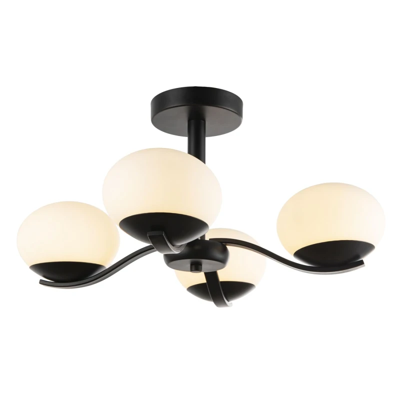 Image of Happy Homewares Modern Matte Black Ceiling Light with Four Opal Oval Glass Shades Black Unisex