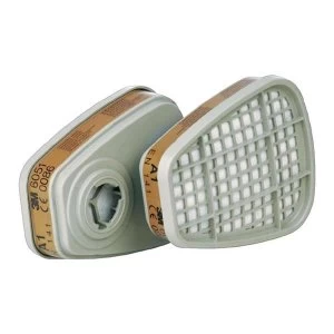 Image of 3M 6051 A1 Organic Vapour Cartridge Filter 1 Pair Grey