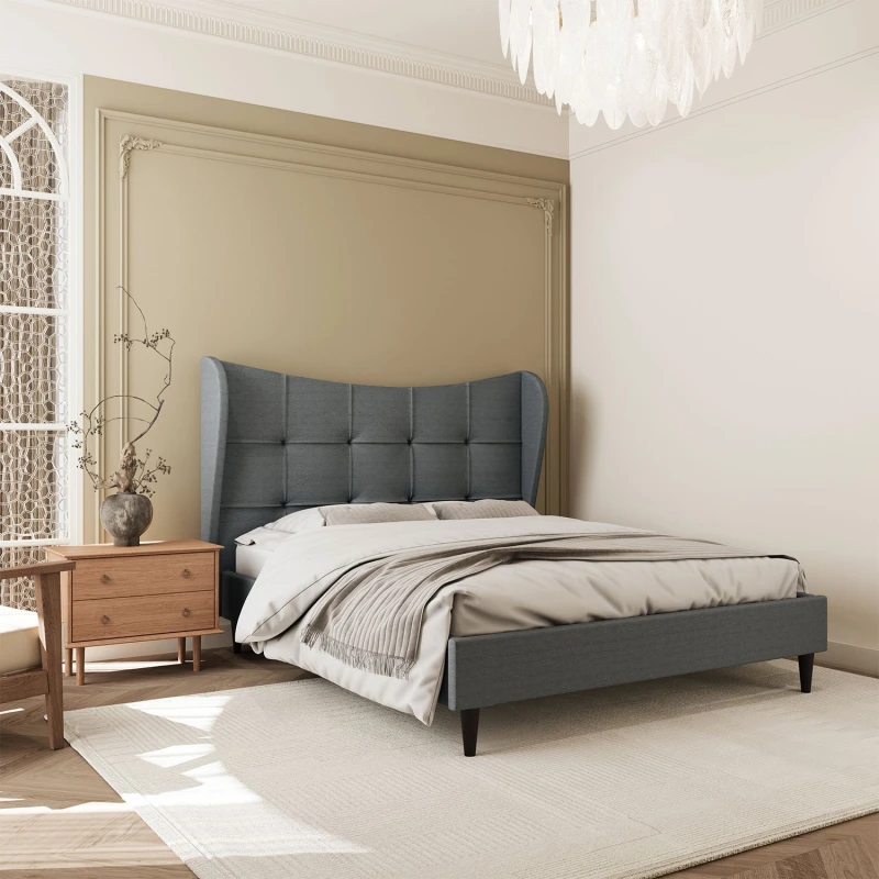 Image of Seconique Verona 4'6" Bed - Grey Fabric, Grey 200-203-136