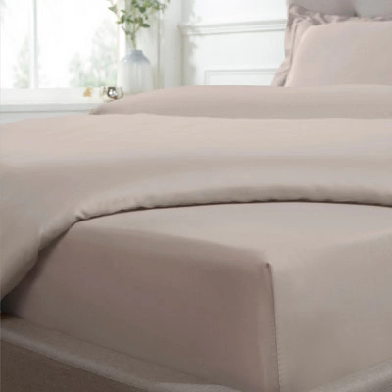 Image of Smart Living Smart Living Luxurious 300 Thread Count 100% Cotton Sateen Anti-Allergy Fitted Sheet in Beige Size: Single Fitted Beige Single Fitted U