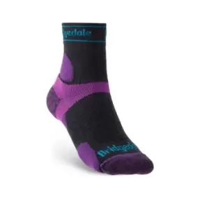 Image of Brigdedale TRAIL RUN Ultralight T2 Merino Sport 3/4 Crew Womens - Small Charcoal / Purple