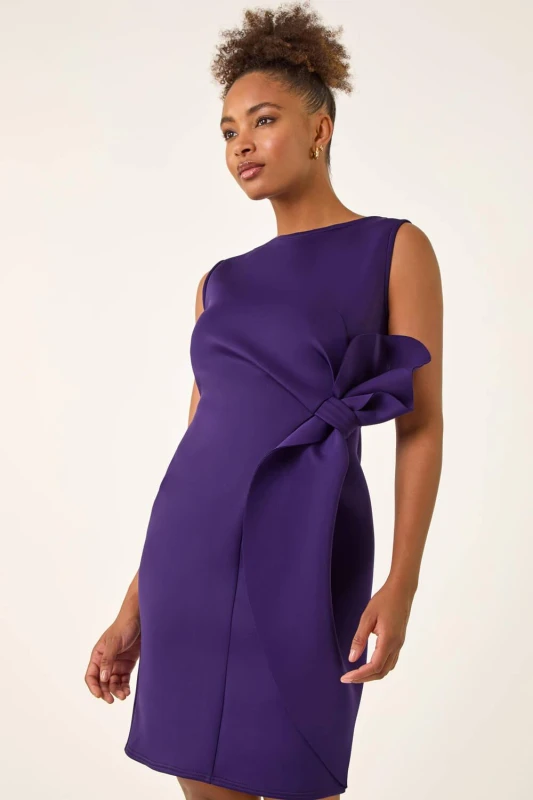 Image of Roman Womens Tie Waist Premium Stretch Dress in Purple Size: 14 Purple Female 14