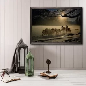 Image of Wolf Horde XL Multicolor Decorative Framed Wooden Painting