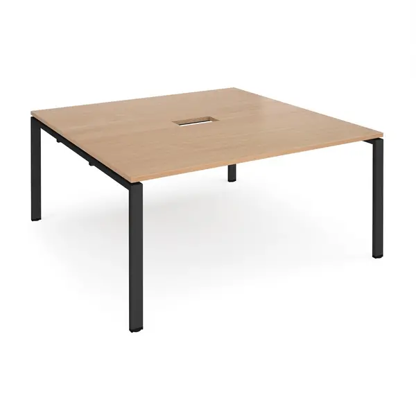 image of Adapt Square Office Boardroom Black Frame Meeting Table With Power Module Cut Out - 1600mm - Beech