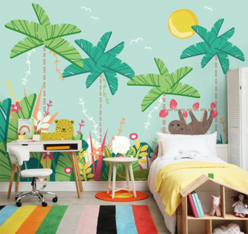 Image of Origin Murals Children's Jungle Animals Blue Matt Smooth Paste The Wall 350Cm Wide X 280Cm High