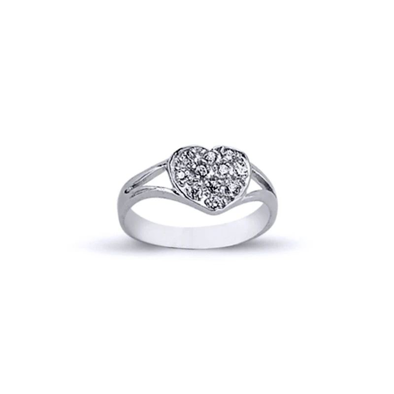 Image of Jewelco London Rhodium Plated Silver Round CZ Love Heart Signet Ring 7mm - ARN108 Silver