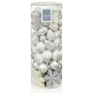 Image of Modern Silver Glitter Effect Mixed Decoration, Pack Of 84