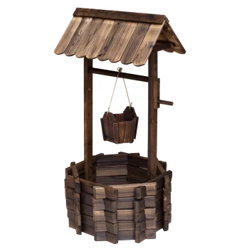 Image of Outsunny Wishing Well Planter Bucket, 60Lx55Wx 114H cm-Brown