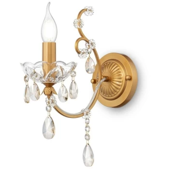 Sevilla Wall Candle Lamp Gold & Crystal, 1 Light, E14