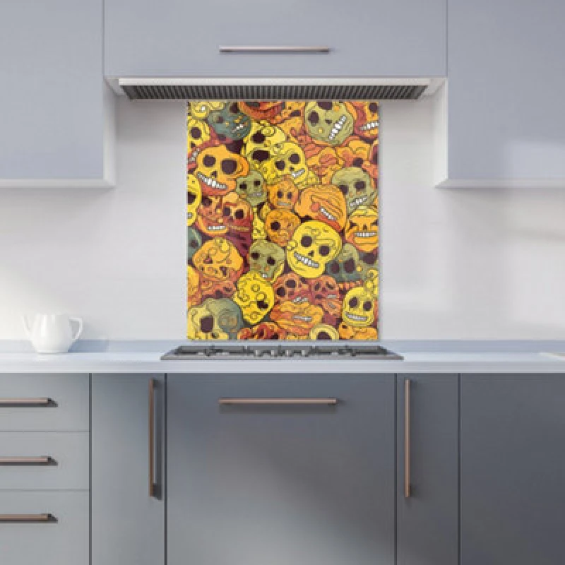 Image of Warren Reed Designer Autumnal Skulls Pattern Kitchen Splashback