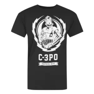 image of Star Wars Official Mens C-3PO Lightning Crest T-Shirt (L) (Black)