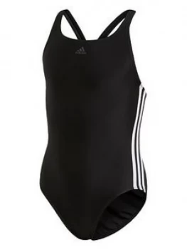Image of adidas Girls Fit 3 Stripe Swimsuit - Black, Size 11-12 Years, Women