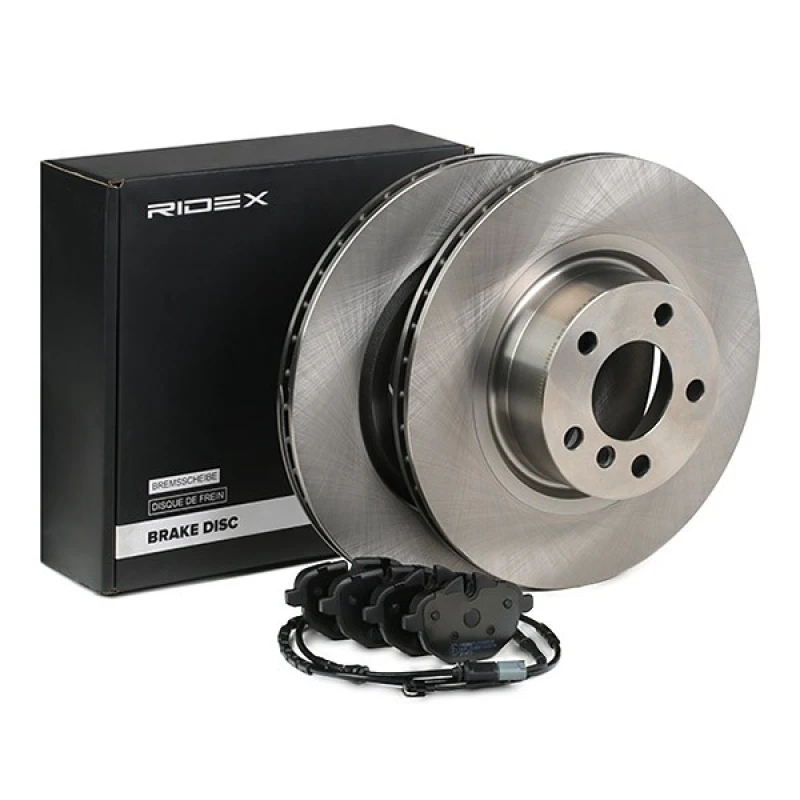Image of RIDEX 3405B1667 Brake disc and pads set Rear Axle, Brake Disc Type: internally vented, incl. wear warning contact Brake Set,disc brakes (3405)