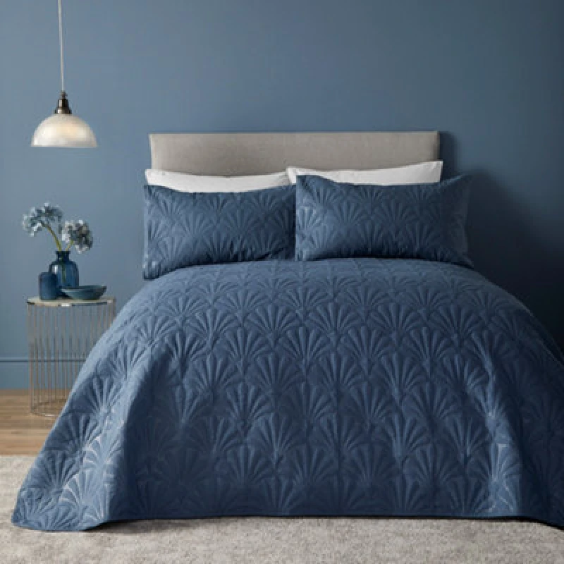 Image of Serene 'Cavali' Pinsonic Microfibre Textured Warm Bedspread Dark Blue