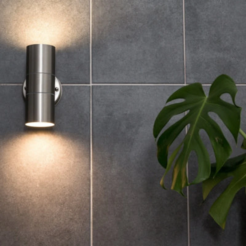 Image of Valuelights Gainsford Pair Of - Brushed Chrome Outdoor Garden Up/down Security Wall Lights - Ip44 Rated With LED Bulb