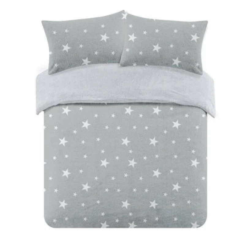 Image of OHS OHS Star Teddy Duvet Cover with Pillowcase Set in Light Grey Size: Single Light Grey Single Unisex 5027434010332