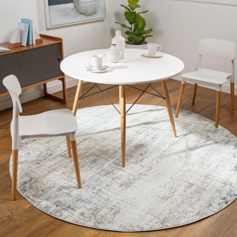 Image of Livabliss Round Abstract Modern Marble Blue/ivory Alix Area Rug 200 X 200 Cm - Easy Care, Non Shedding, Ideal For Living Room & Bedroom