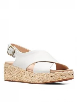 Image of Clarks Kimmei Cross Leather Wedge Sandal - White Leather, Size 4, Women