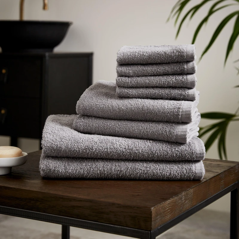 Image of Catherine Lansfield 'Quick Dry Cotton' 8 Piece Towel Set Grey
