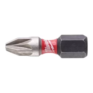 image of Milwaukee Power Tools SHOCKWAVE Impact Duty Bits PZ2 x 25mm (Pack 2)