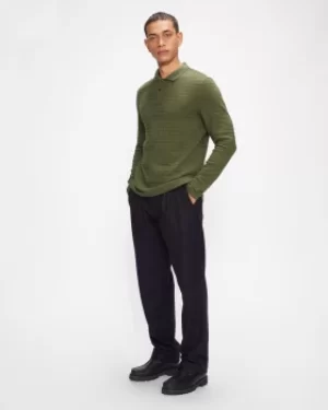 Image of Woven Texture Long Sleeved Polo
