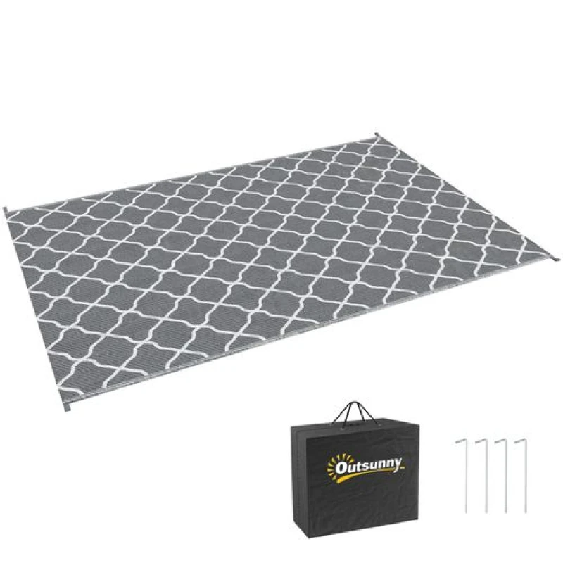 Image of Outsunny Reversible Outdoor Rug w/ Bag 182 x 274cm - Grey 844-638V01LG