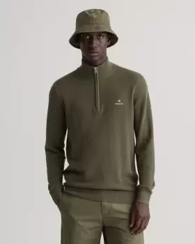 Image of GANT Men Cotton Pique Half-Zip Sweater (XXL) Green