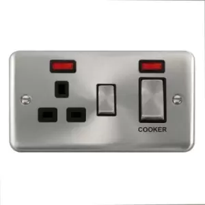 Image of Click Scolmore Deco Plus Satin Chrome 2 Gang Double Pole Switch 45A With Black Ingot - DPSC505BK