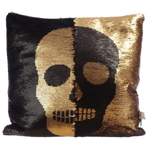 Image of Sequin Two Tone Skull Design Cushion