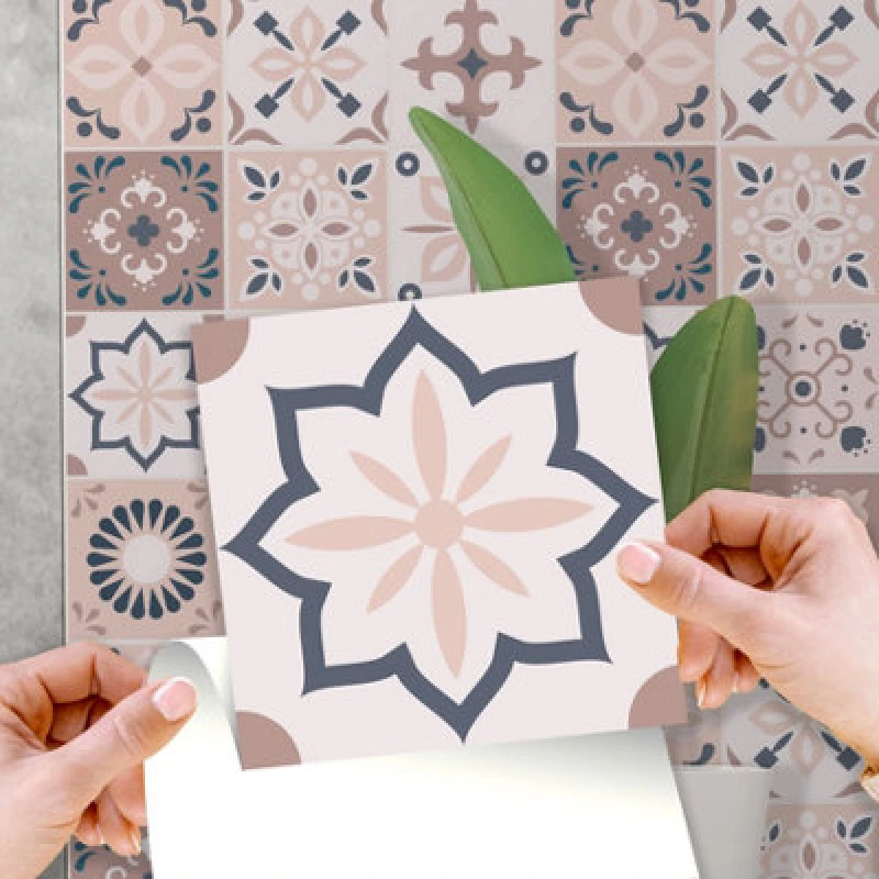 Image of Walplus Menara Pink And Grey Cement Moroccan Wall Tile Sticker Set - 15cm X 15cm - 24 Pcs Pink WZ8JF Male