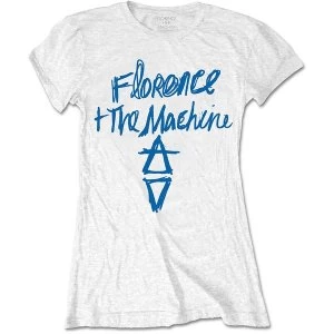 image of Florence & The Machine - Hand Drawn Logo Ladies Large T-Shirt - White