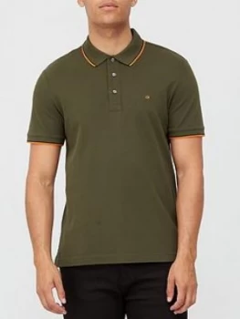 Calvin Klein Stretch Pique Tipping Polo Shirt - Khaki, Size S, Men